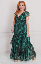 Vestido verde estampado con olanes - VESTIDO LARGO REGULAR Boutiquemirel 