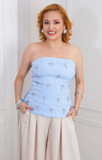 Blusa strapless con pedrería