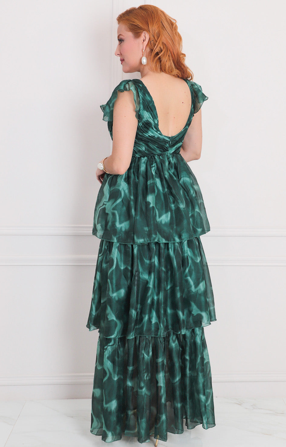 Vestido verde estampado con olanes - VESTIDO LARGO REGULAR Boutiquemirel 