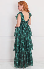 Vestido verde estampado con olanes - VESTIDO LARGO REGULAR Boutiquemirel 