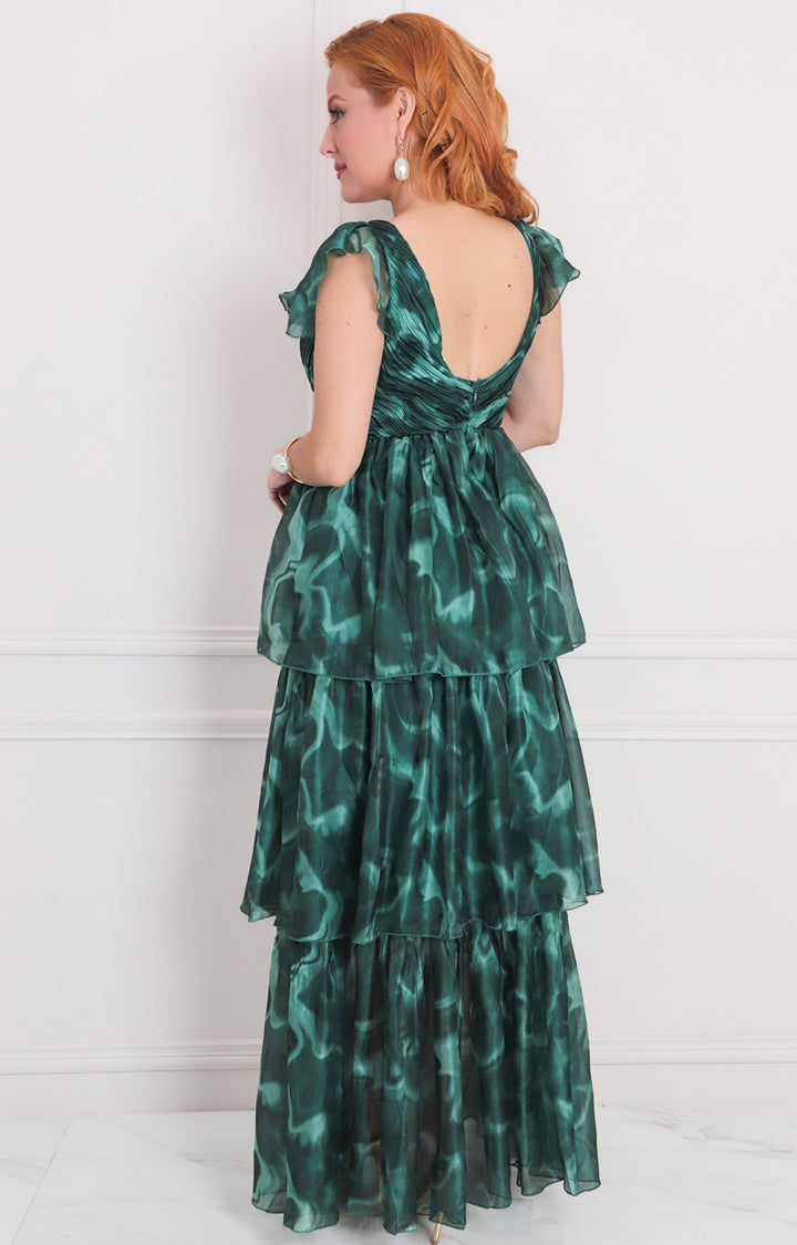 Vestido verde estampado con olanes - VESTIDO LARGO REGULAR Boutiquemirel 