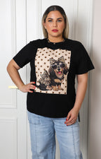 Blusa con estampado animal print y aplicaciones