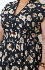 Vestido largo floral con cierre frontal