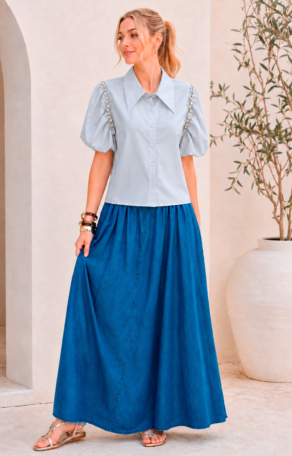 Blusa con manga tipo globo - BLUSAS REGULAR Boutiquemirel 