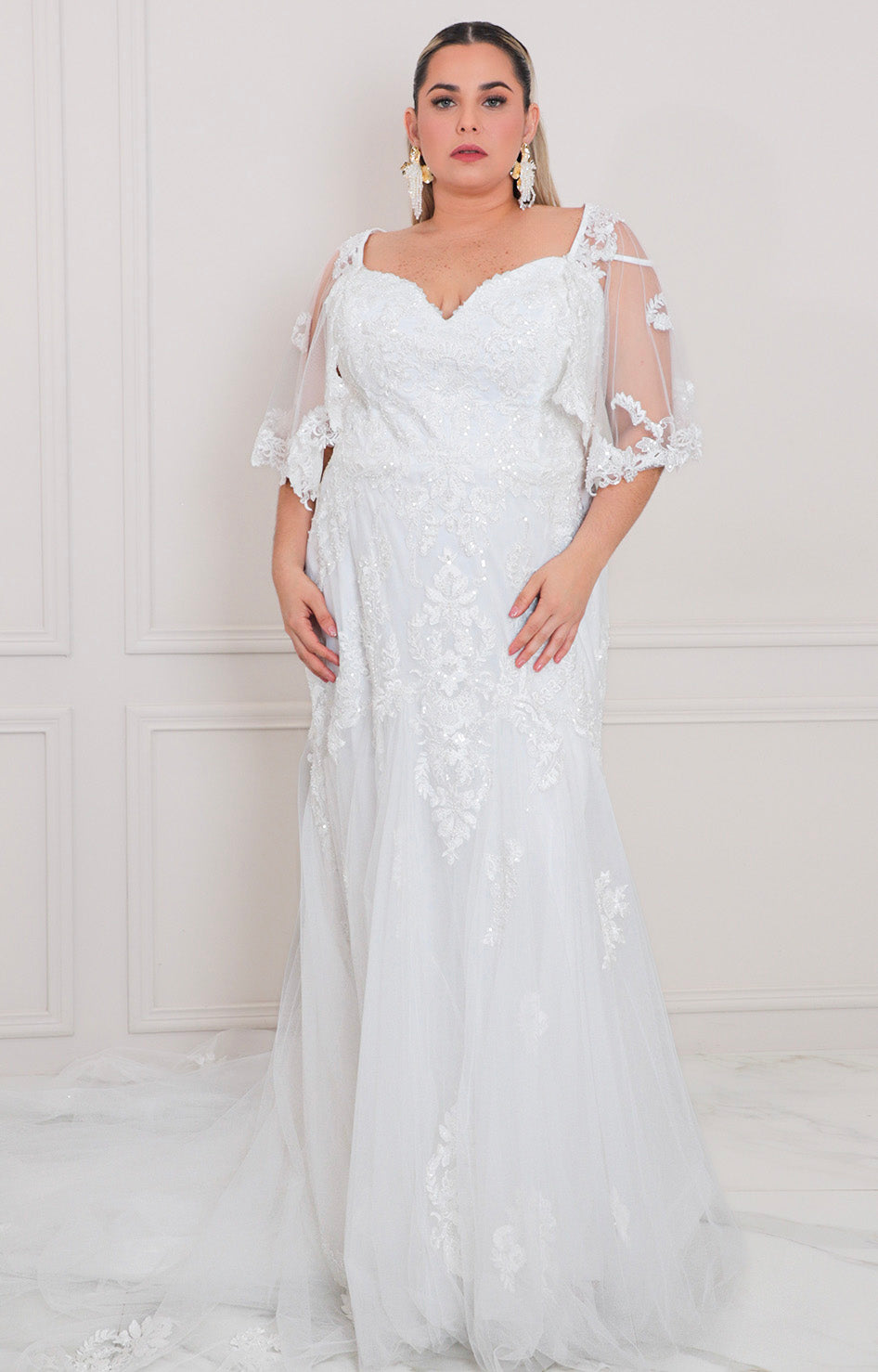 Vestido blanco con tul y encaje - VESTIDO LARGO CURVY Boutiquemirel 