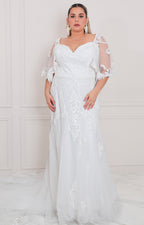 Vestido blanco con tul y encaje - VESTIDO LARGO CURVY Boutiquemirel 