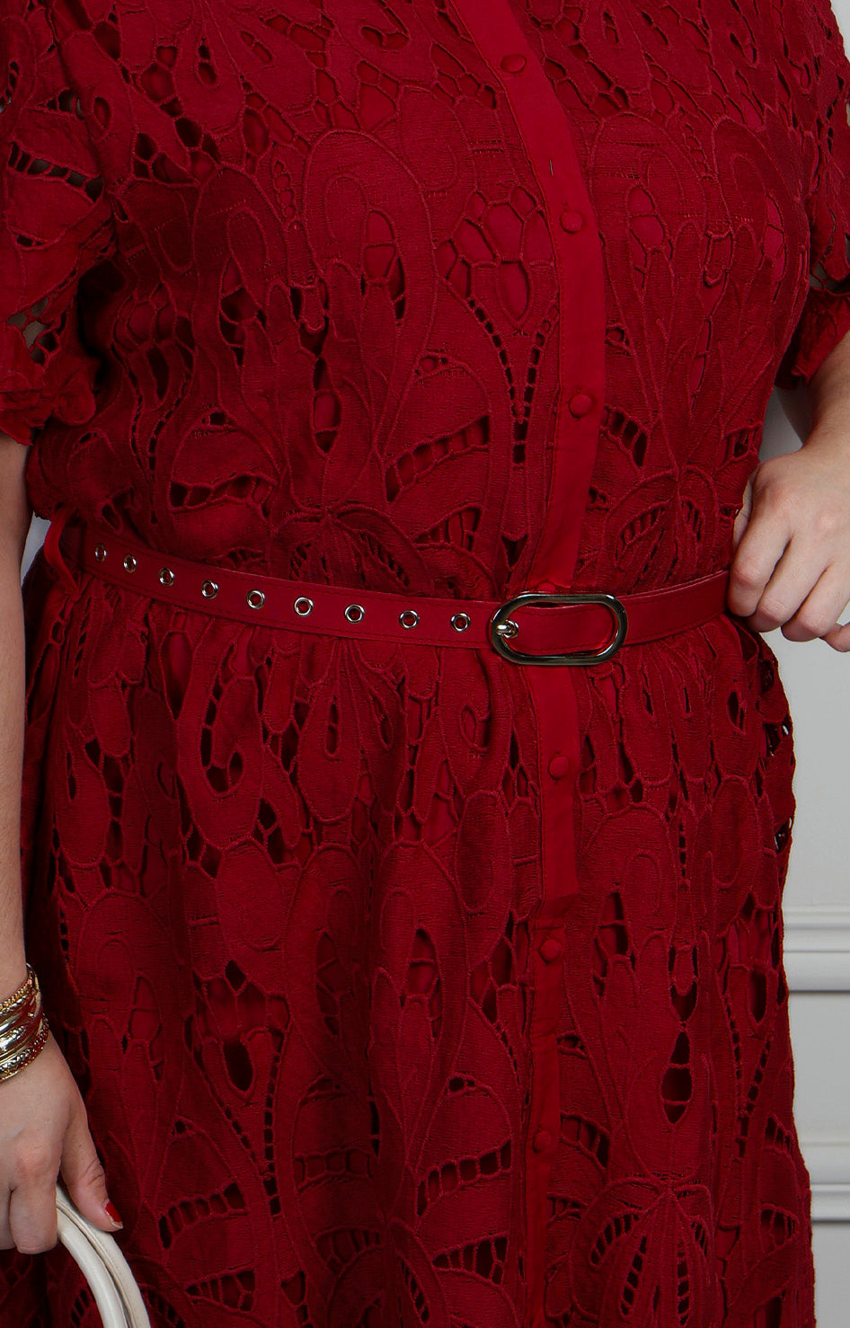 Vestido largo camisero de encaje