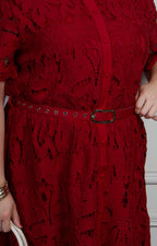 Vestido largo camisero de encaje