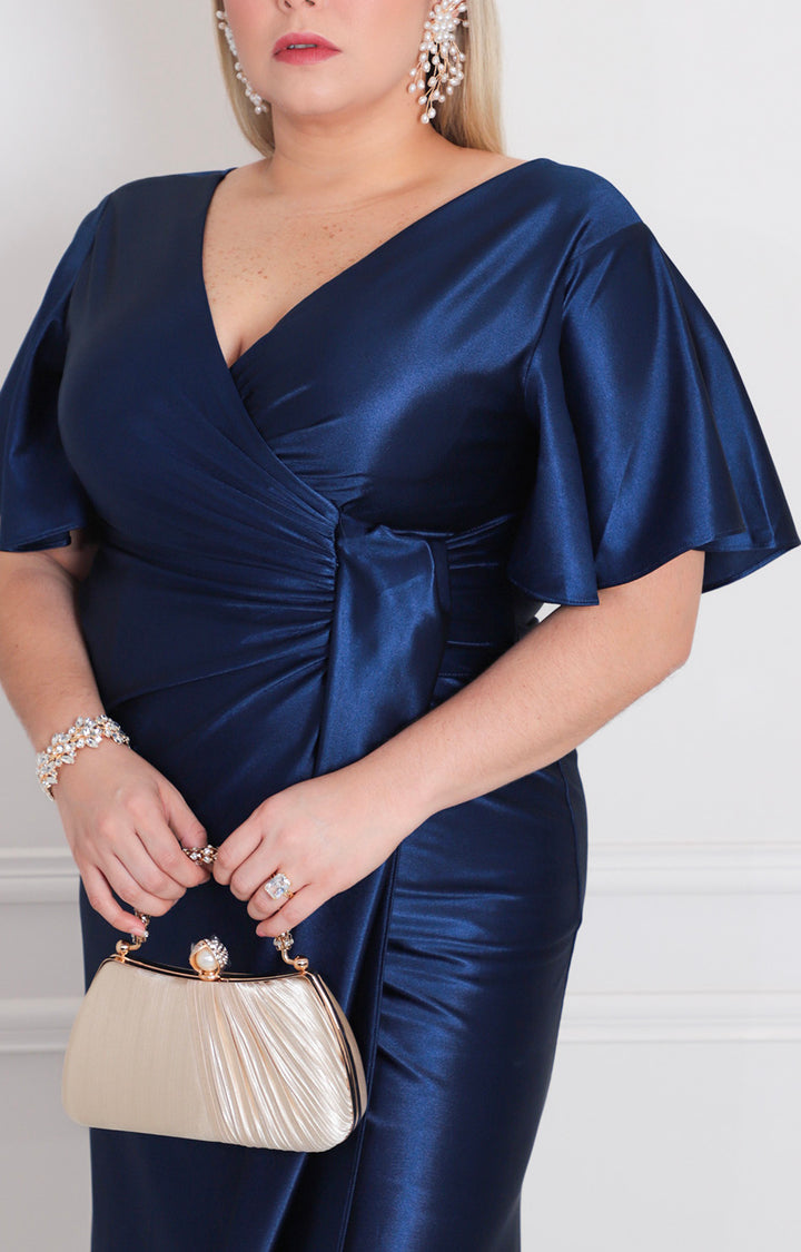 Vestido azul con fruncido - VESTIDO LARGO REGULAR Boutiquemirel 