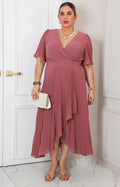 Vestido midi plisado cruzado