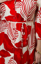 Vestido midi camisero con estampado de hojas