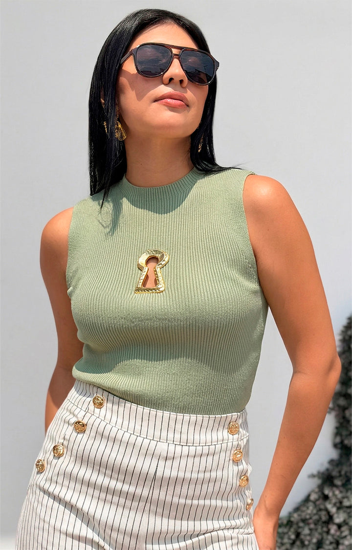 Blusa halter con detalle dorado - BLUSAS REGULAR Boutiquemirel 