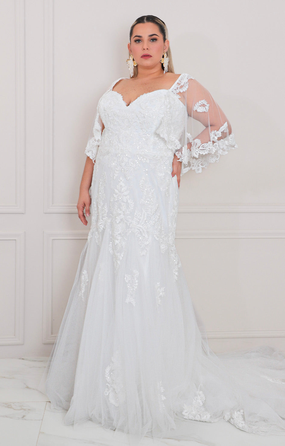 Vestido blanco con tul y encaje - VESTIDO LARGO CURVY Boutiquemirel 