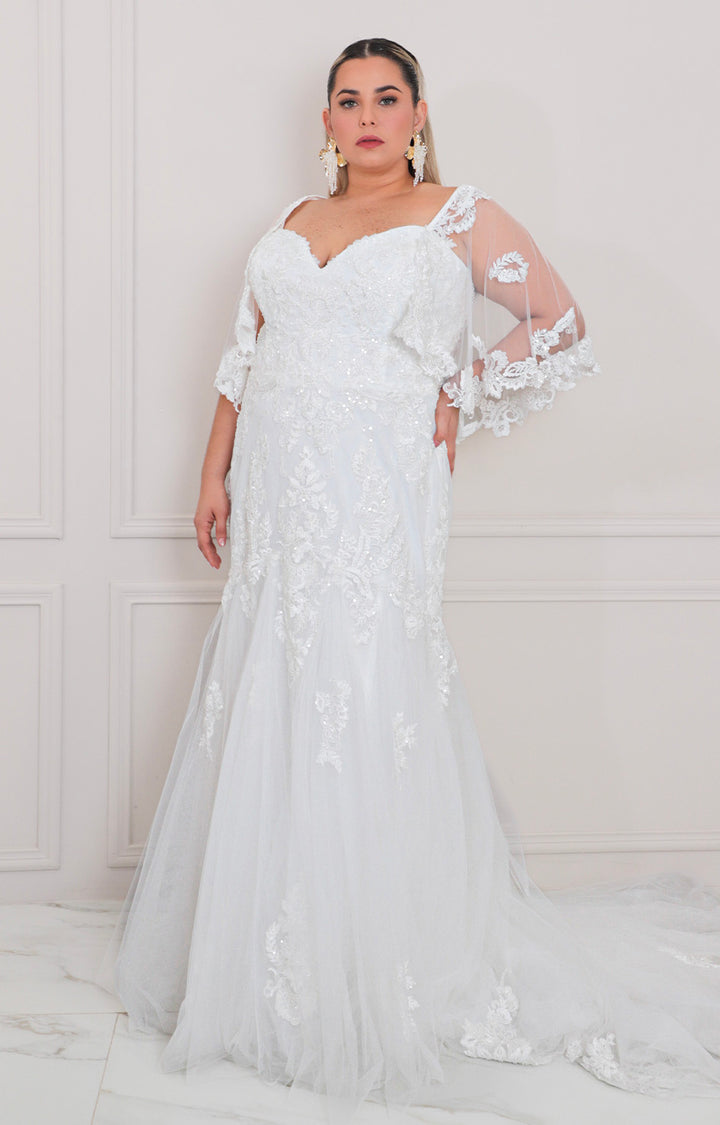 Vestido blanco con tul y encaje