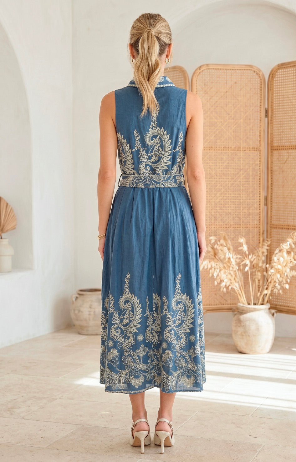 Vestido azul estampado con cinturòn - VESTIDO LARGO REGULAR Boutiquemirel 