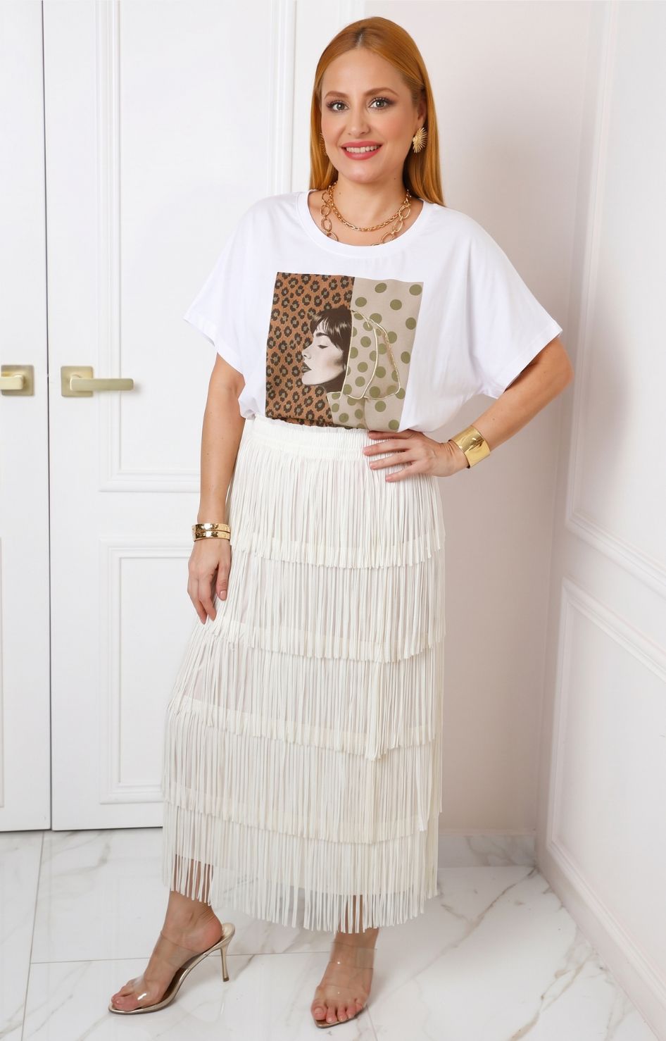Blusa blanca estampada elegante