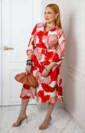 Vestido midi camisero con estampado de hojas