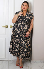 Vestido largo floral con cierre frontal