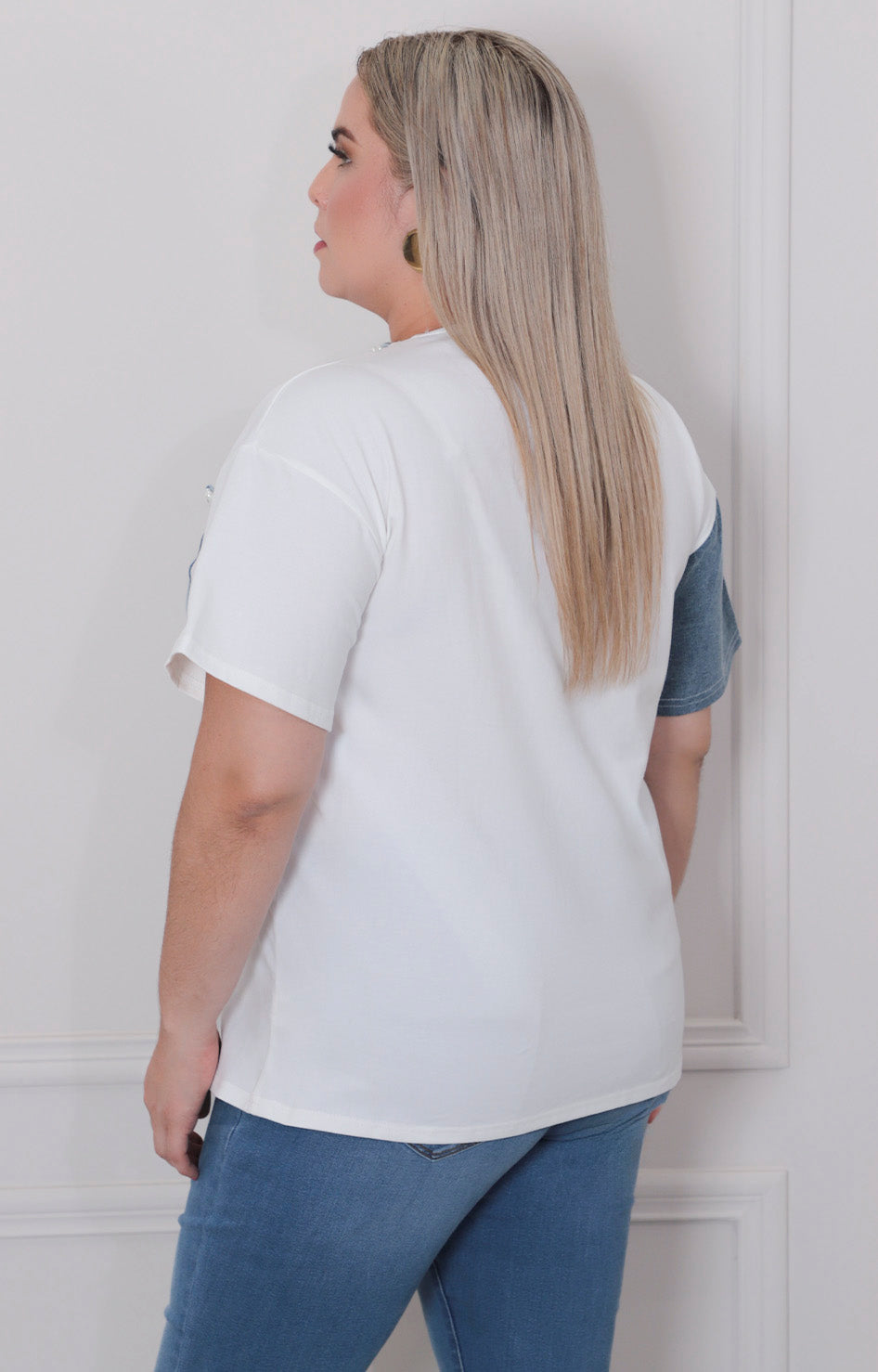 Blusa bicolor con perlas - BLUSAS CURVY Boutiquemirel 