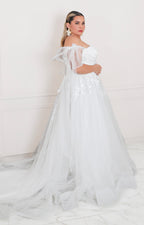Vestido blanco con mangas de tul - VESTIDO LARGO CURVY Boutiquemirel 