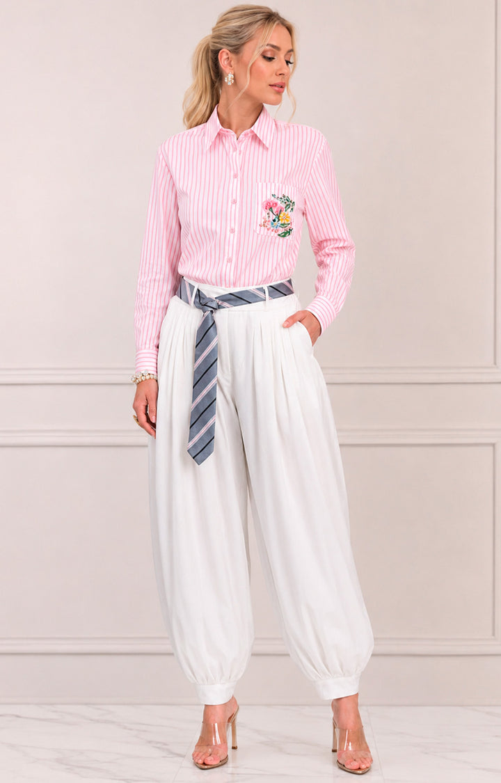 Blusa con rayas rosas y bolsillo estampado - BLUSAS REGULAR Boutiquemirel 
