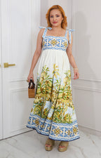 Vestido largo con estampado mediterráneo