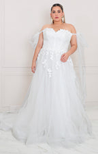 Vestido blanco con mangas de tul - VESTIDO LARGO CURVY Boutiquemirel 