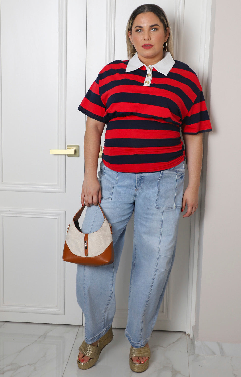 Blusa a rayas con cuello camisero Boutiquemirel para mujer curvy