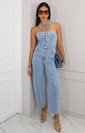 Palazzo de mezclilla strapless