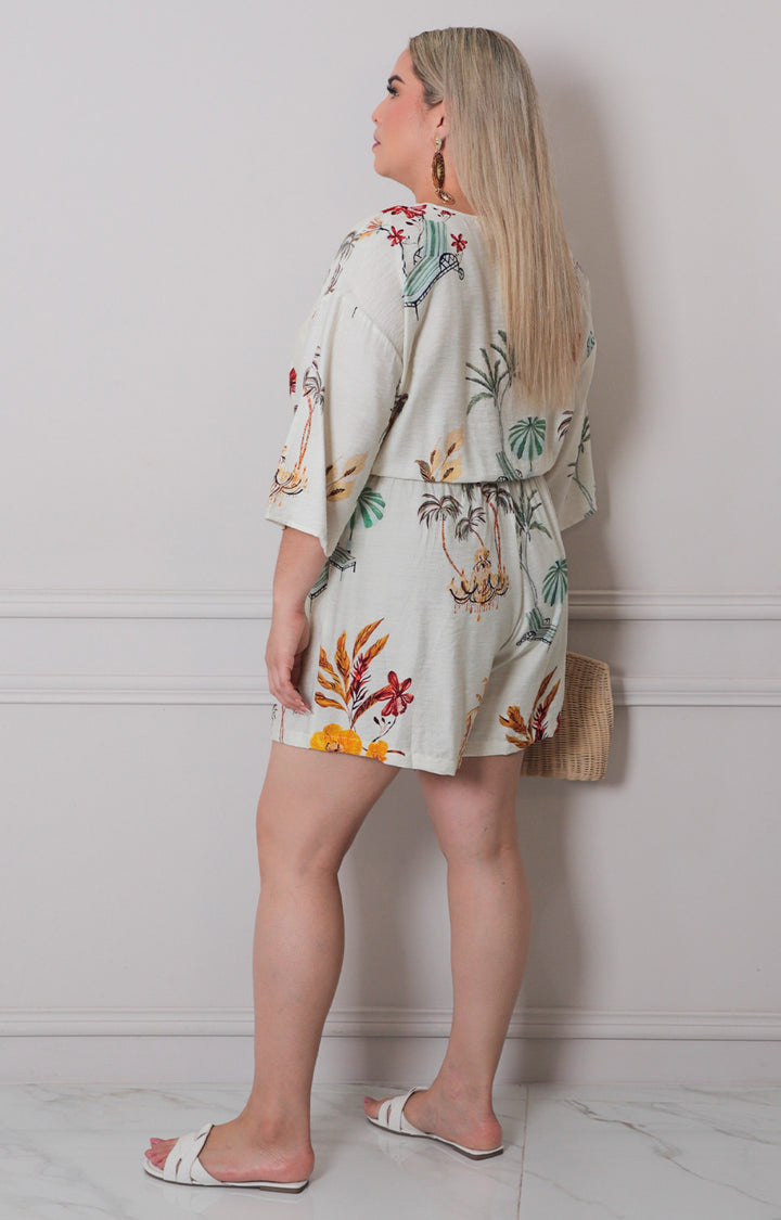 Palazzo beige estampado - PALAZZO CORTO CURVY Boutiquemirel 