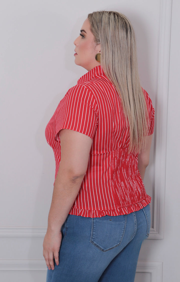 Blusa roja de rayas - BLUSAS CURVY Boutiquemirel 