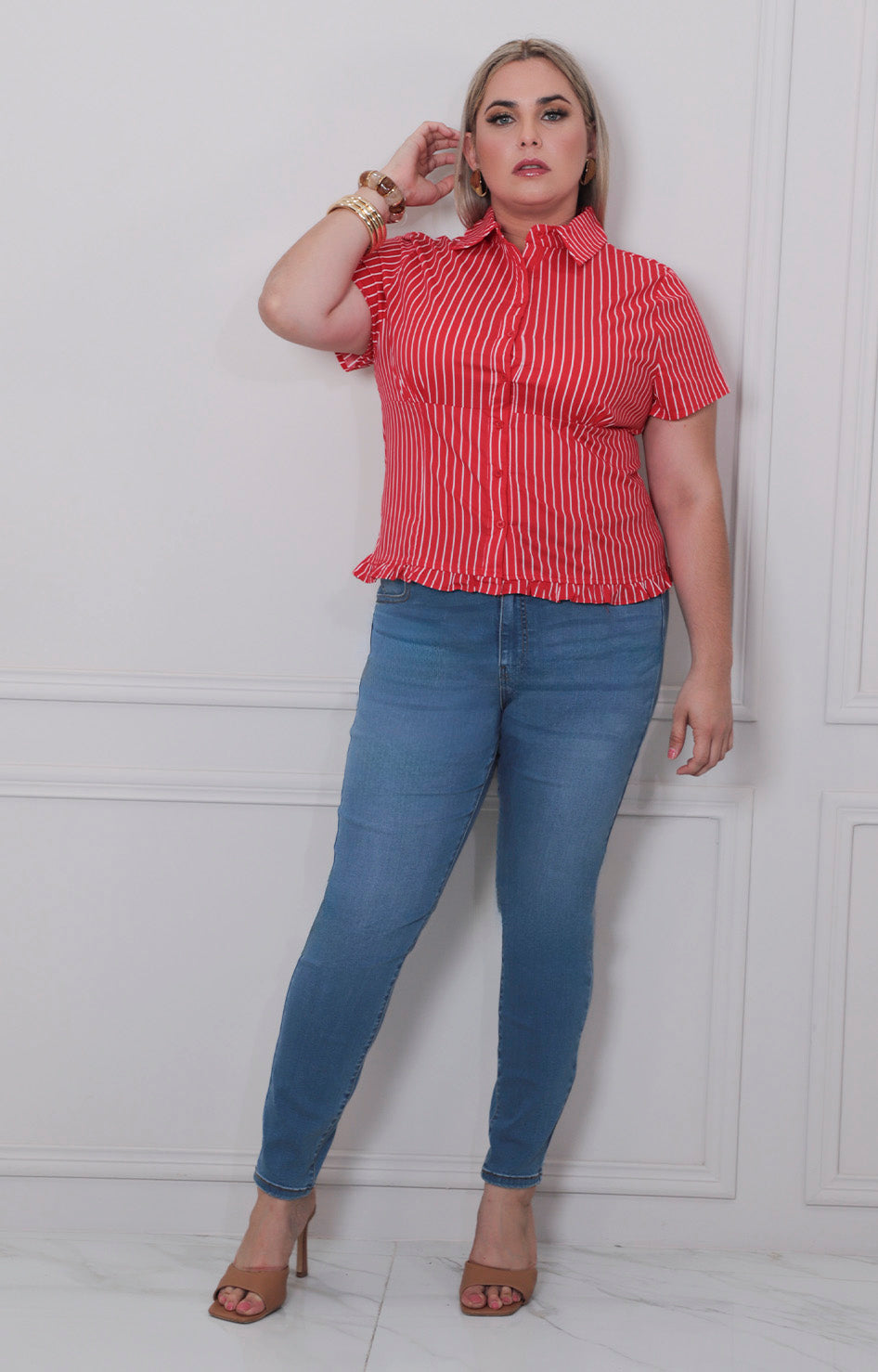 Blusa roja de rayas - BLUSAS CURVY Boutiquemirel 