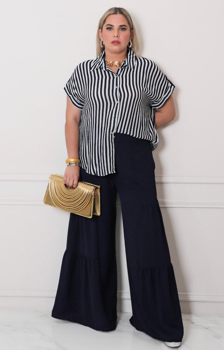 Blusa azul de rayas - BLUSAS CURVY Boutiquemirel 