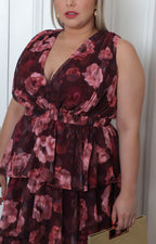 Vestido largo estampado floral con olanes