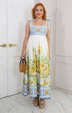Vestido largo con estampado mediterráneo