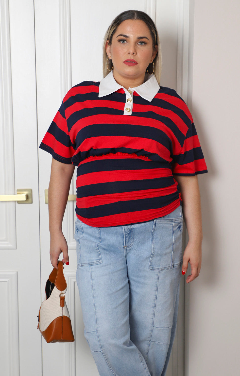 Blusa a rayas con cuello camisero Boutiquemirel para mujer curvy