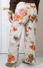 Pantalón con estampado floral beige