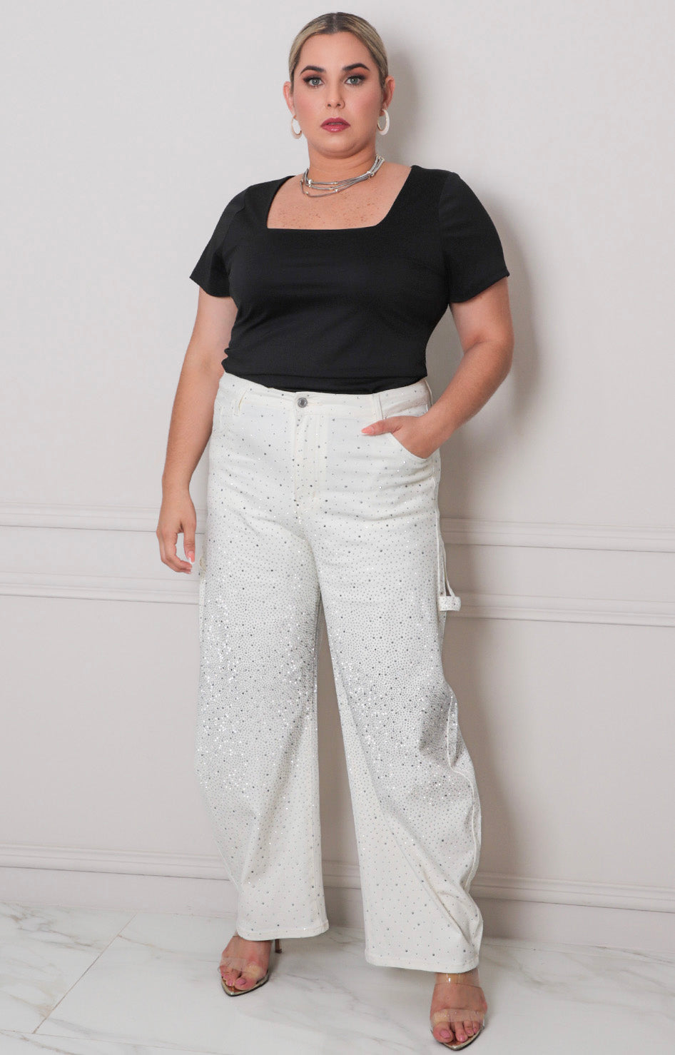 Pantalón blanco con brillos - PANTALON MEZCLILLA CURVY Boutiquemirel 