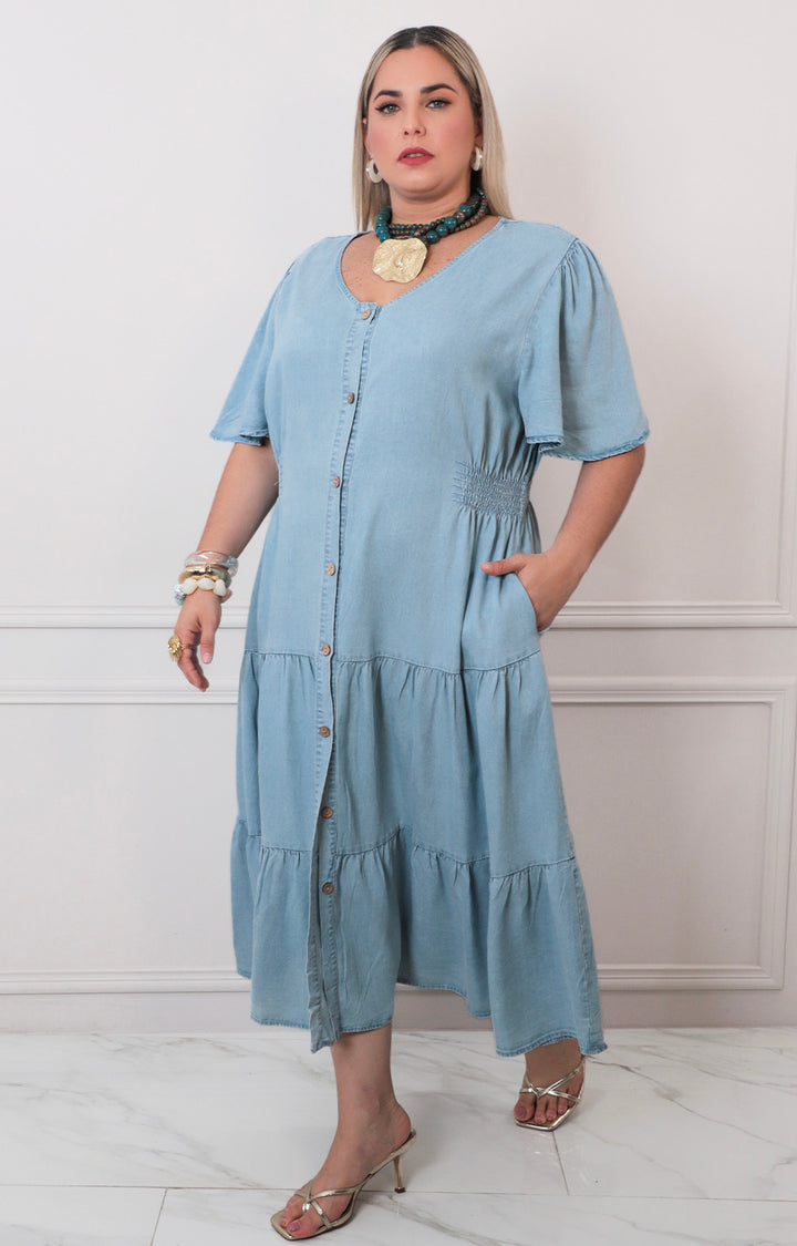 Vestido de mezclilla con botones - VESTIDO LARGO CURVY Boutiquemirel 