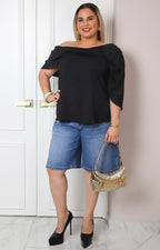 Blusa cuello drapeado con manga 3/4
