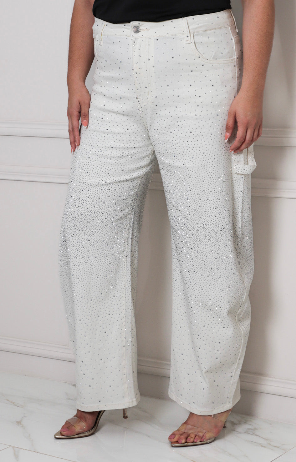 Pantalón blanco con brillos - PANTALON MEZCLILLA CURVY Boutiquemirel 
