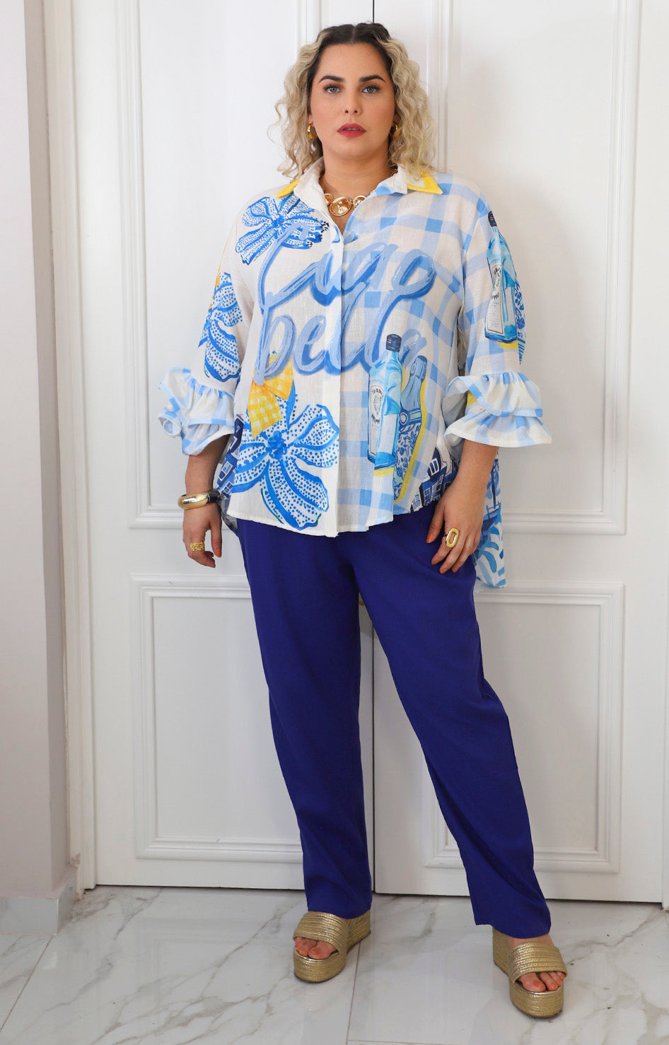 Blusa camisera con estampado artístico
