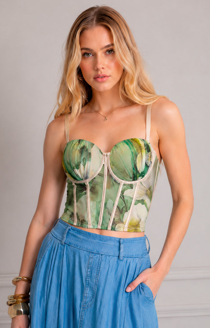 Blusa tipo corset de tirantes con estampado verde - BLUSAS REGULAR Boutiquemirel 