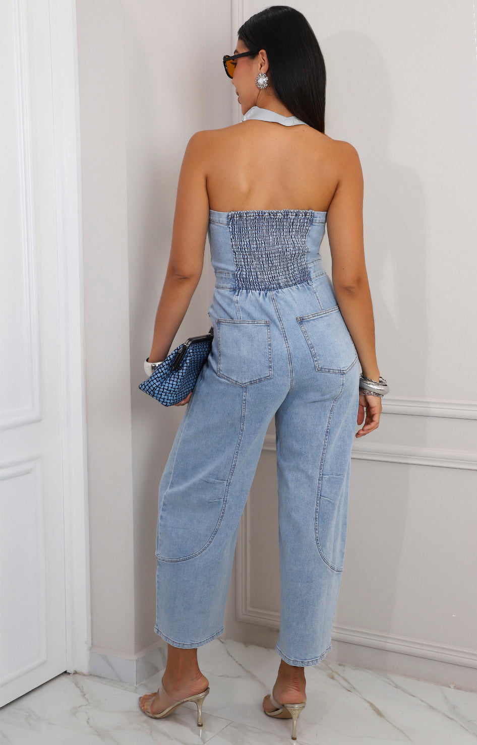 Palazzo de mezclilla strapless