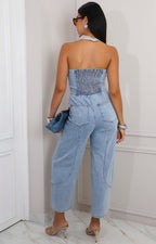 Palazzo de mezclilla strapless
