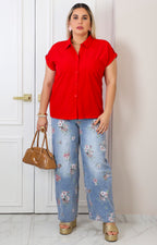 Blusa camisera con mangas dobladas