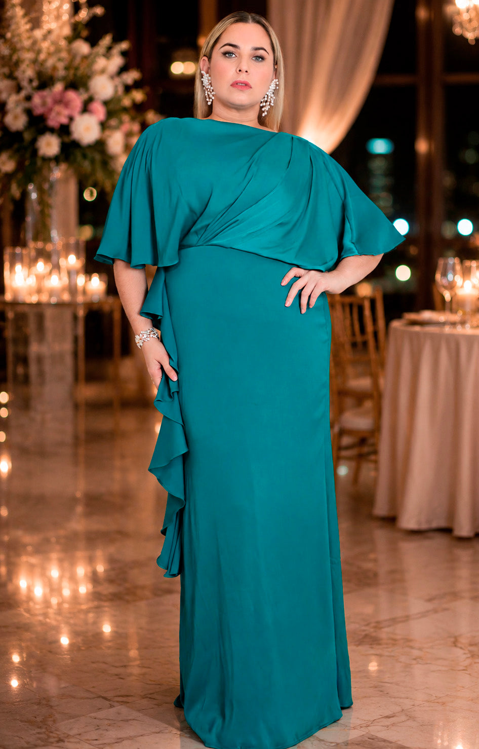 Vestido verde con volante - VESTIDO LARGO CURVY Boutiquemirel 