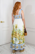Vestido largo con estampado mediterráneo