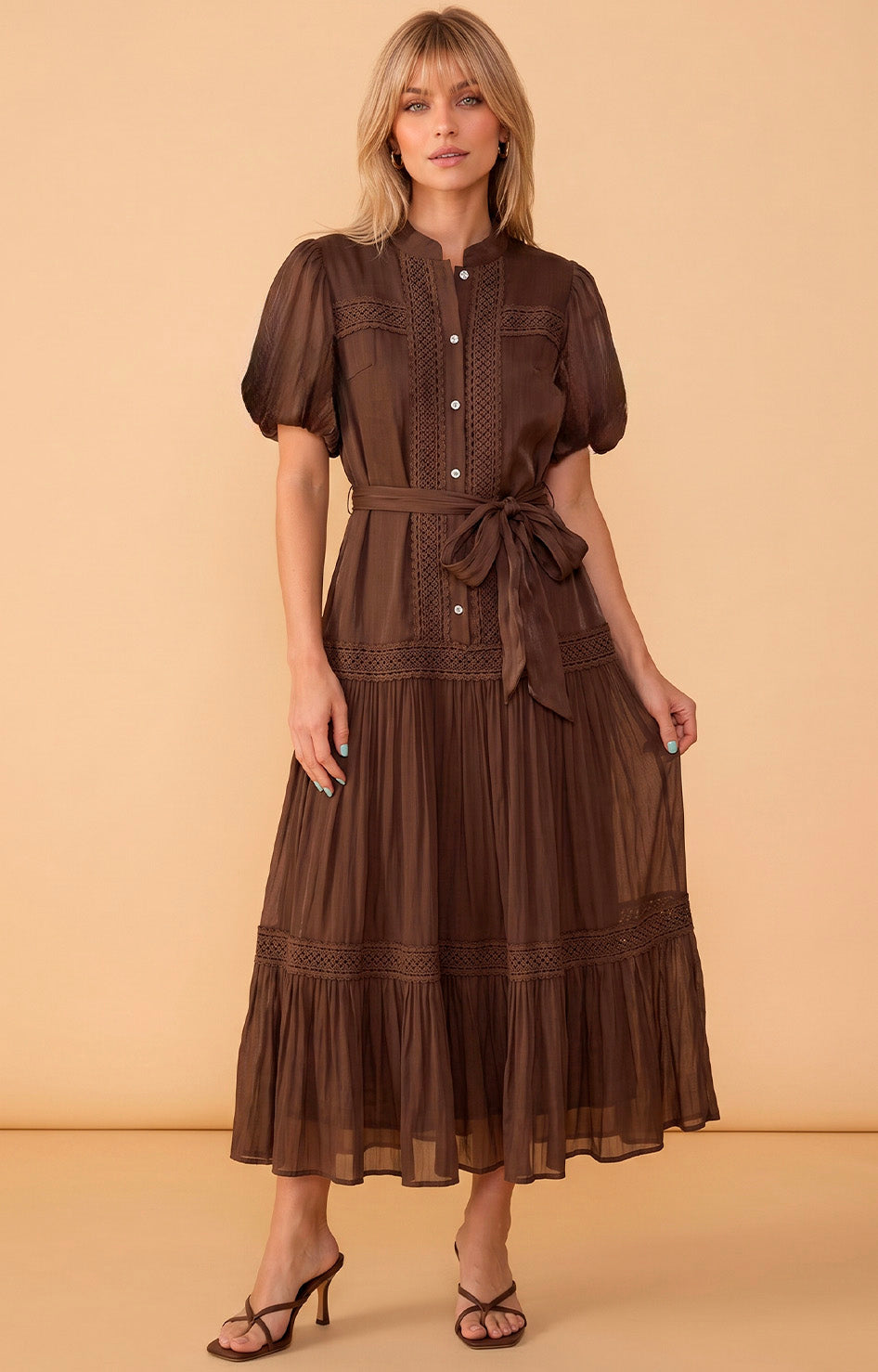 Vestido café de botones - VESTIDO LARGO REGULAR Boutiquemirel 