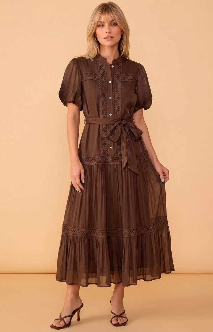 Vestido café de botones - VESTIDO LARGO REGULAR Boutiquemirel 